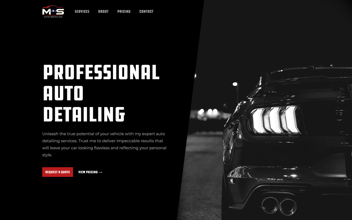 Bold and modern website for a local auto detailing business