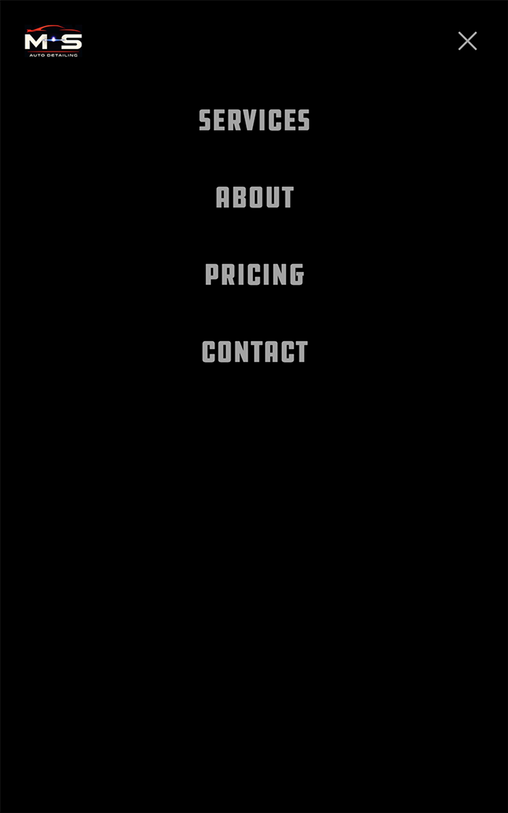 Black mobile menu with gray text